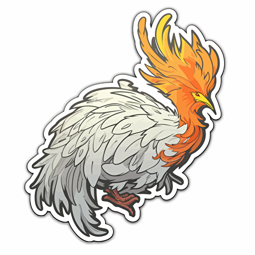 sticker of an anime sleepy phoenix drooping his long neck down, highly detailed, vector art, defined sticker cutout, plain white background, 32k