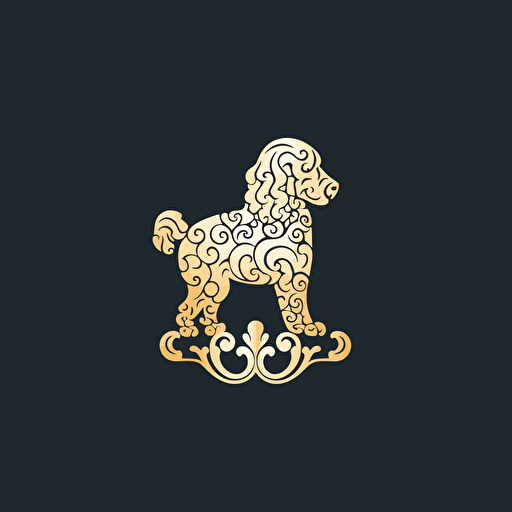 A vector logo of a poodle, luxe, simple, memorable, sophisticated, elegant, luxurious, high-end, charming, gold leaf