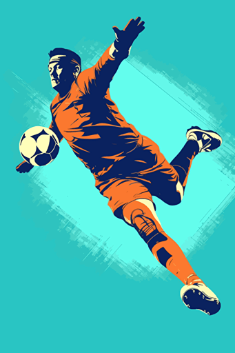 soccer goalkeeper, making great save, blue background, minimalistic vector,
