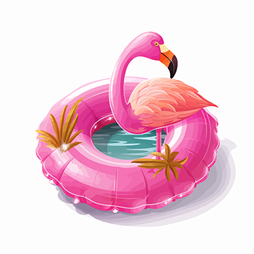 n vector style, clip art style, a pool float in the shape of a pink flamingo