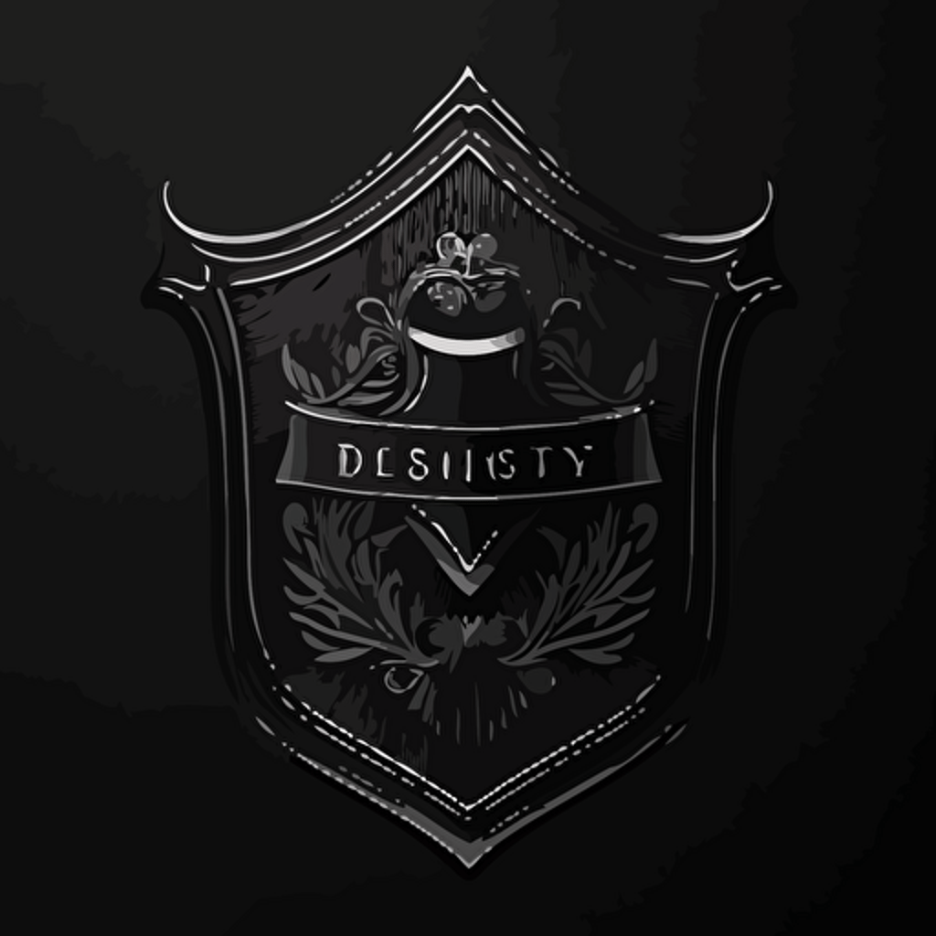 modern Shield sticker, minimalist Shield design, refined, minimalist, simple, flat illustration, vector illustration, black background, In the middle of the shield should be the word Dynasty