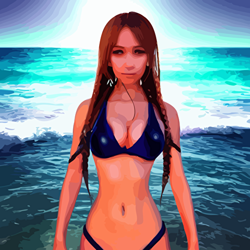 bikini girl render beautiful 3d anime girl hot petite long braided hair hazel eyes round face short smile cinematic lightning medium shot mid shot highly detailed trending artstation unreal engine 4k cinematic wallpaper