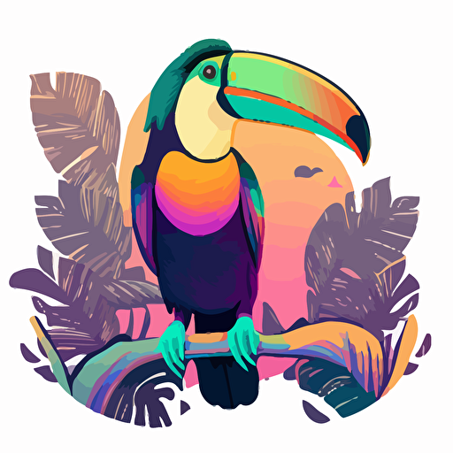 vector illustration of a meditating toucan, colorful, vaporwave colors, no background, vector design