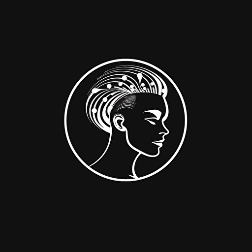 symbolic iconic logo of a healthy person, healthy mind, and healthy soul, white vector, on black backgroung, futuristic minimalism