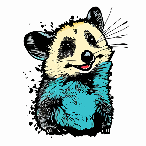 crayon style smiling opposum transparent background vector