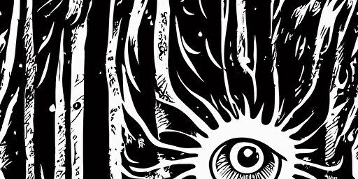 a cartoon vector style illustration of a giant eyeball with lots of veins, goth punk style, lino print paper texture