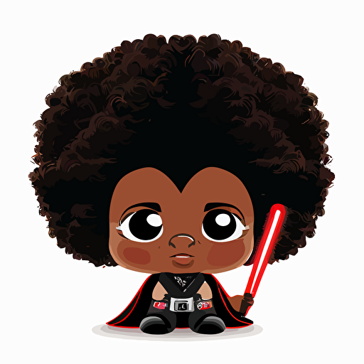 A saturated colorfull baby fur afro darth vader, goofy looking, smiling, white background, vector art , pixar style
