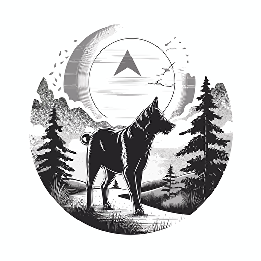 vector logo for fundraising walk for dog rescue organization. Black, white, and grayscale.
