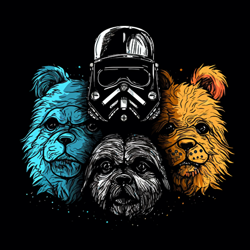 A surreal fur {stormtrooper, darth vader, luke} , black background, vector art , pixar style