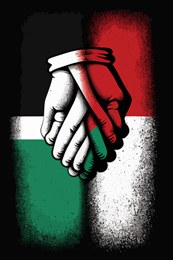 Hand in hand, unity, solidarity, hands, shaking hands, Palestinian flag, vector illustration
