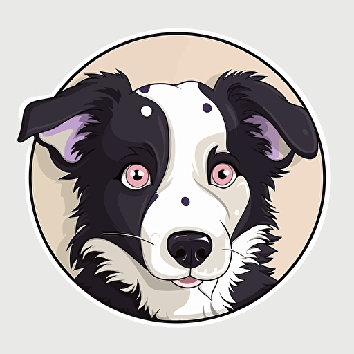 a cute happy border collie, sticker, vector, big eyes