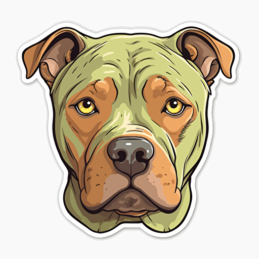 tan red nose american pitbull terrier dog with light green eyes sticker, cartoon, Vector, soft contour, White Background