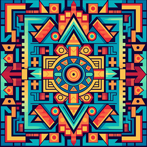 sharp vector aztec pattern, simple, square like, dmt, made in adobe illustrator, colorful 5.1