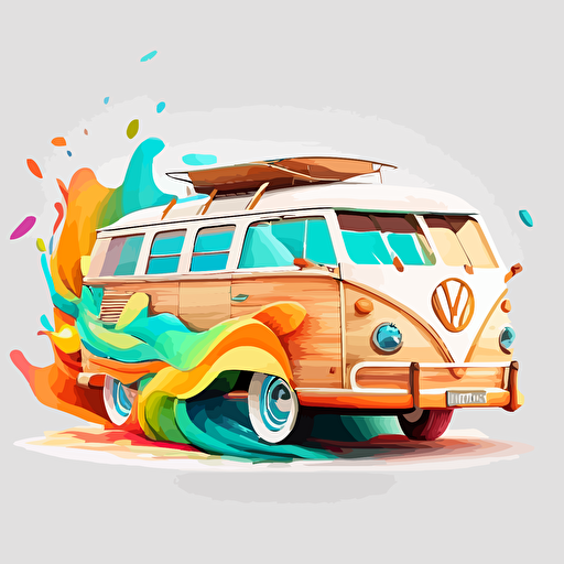 logo, white background, vector, woody wagon, beach elements, sunny day, vibrant colors, v5