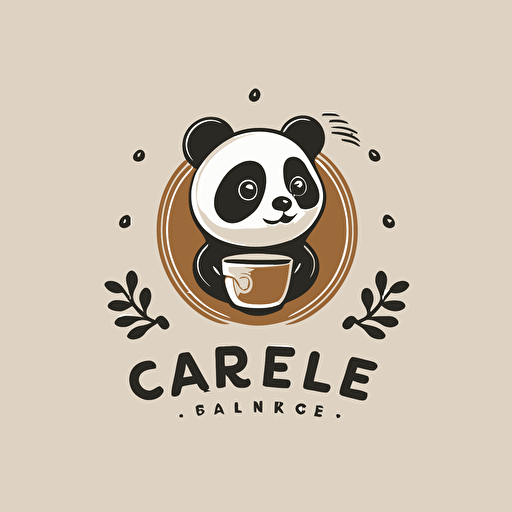Vector logo featuring a simple cute panda inside a cup of coffee, coffee shop logo, super minimalist