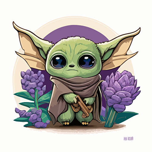 baby yoda has a purple owl, logo, vector