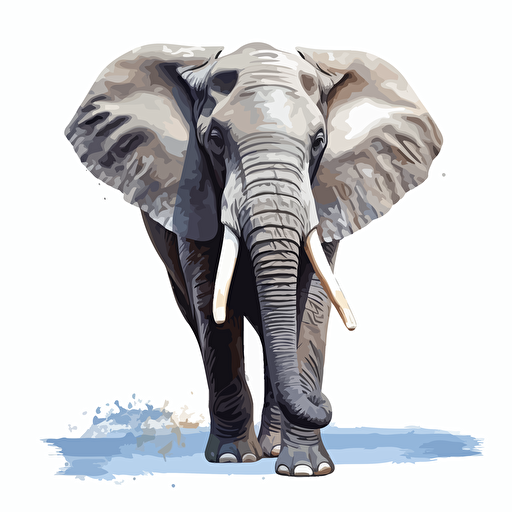 elephant, detailed, cartoon style, 2d oil painting clipart vector, creative and imaginative, hd, white background