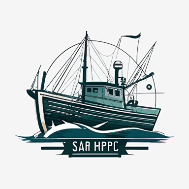 design simple minimalistic logo fishing ship, facing front, vector design