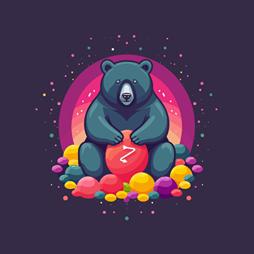 minimalist logo design of a futuristic bear surrounded by candies, vector art