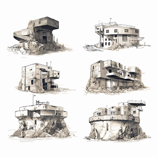 outline vector pack of brutalist desing ww2 bunkers
