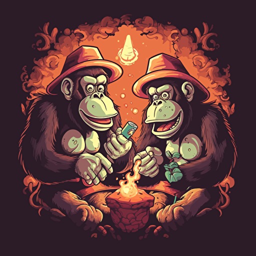 Donkey Kong and Diddy Kong eating magic mushrooms, psychi vector illustration, donkey kong, diddy kong, psycho, vector illustration, hd