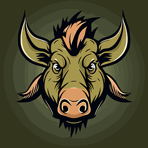 warthog, head shot, cartoon eyes, friendly but focused, wry smile, vector logo, vector art, emblem, simple, cartoon, 2d