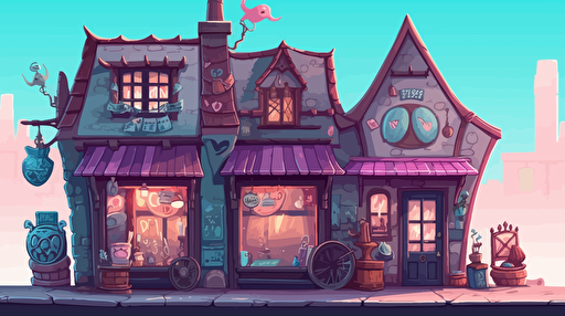 vector illustration, Quirky Fantasy Shop, 2d animation, anime, vector image