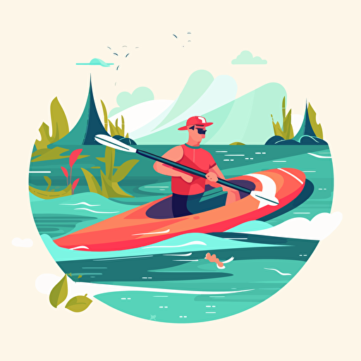 vector flat illustration of surf ski paddler