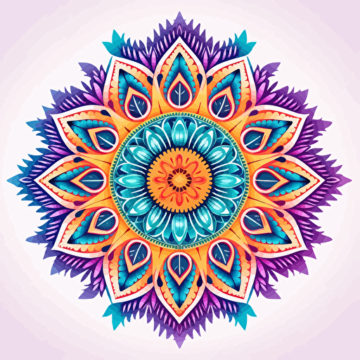 2d mexican mandala uv colors, vector, geometric, white background