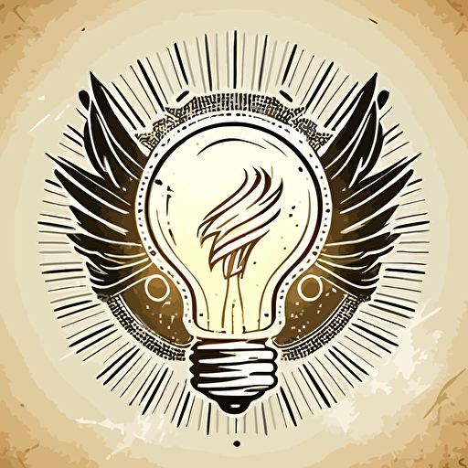 light bulb with wings, vector art, coin design, logo, simple, perimeter has circuitry