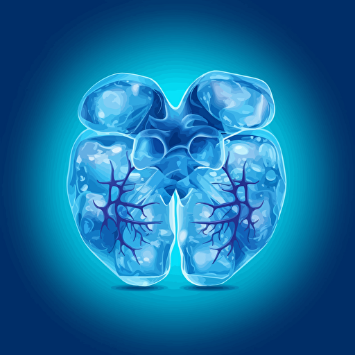 a frozen human liver organ surrounded by ice cubes, vector art