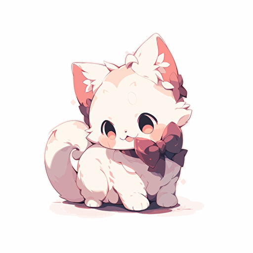 a cute 2D vector art style kitten standing with its arms at its side, sticker, white background