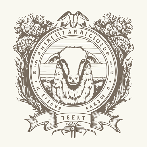 line drawing coat of arms, iowa barn, sheep head, corn wreath, Vector