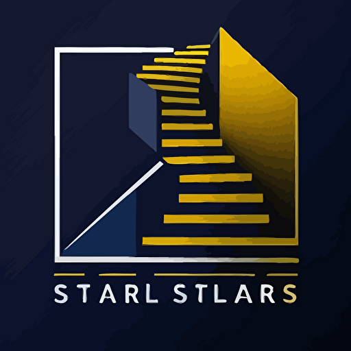 logo with stairs, simple, only logo with no word,vector, main color dark blue, sub color white & yellow