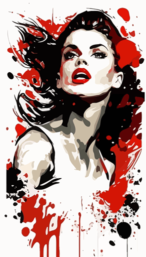 attractive girl dancer, make up, red lips, vector, comic, white background