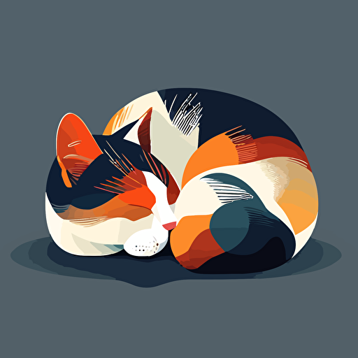 simplistic vector sleeping calico cat