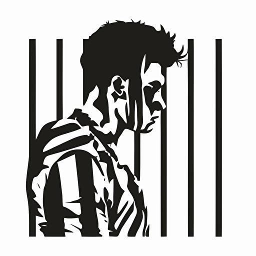 vector illustration of a prisoner becomming free, vector, black and white color, on a solid white background, 2D, flat image