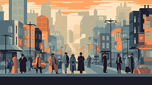 a city background, daytime, gangster style, simple, vector, criminals doing criminal activities, colorfull