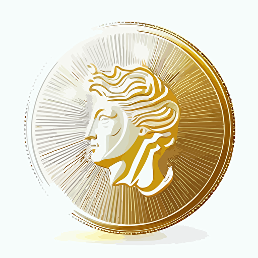 Gold coin icon. he is on the verge, the angle is 3/4. There is a magical glow around the coin. Bright and voluminous, vector. White background