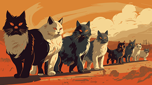 vector art style, cat herding, in the style of Michael Parks,