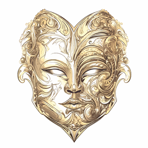 design for two theatrical masks, illustration, detailed, barroque, art, vector, white background,