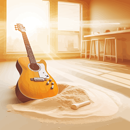 guitar lies next to a pile of flour, positive, sunny, bright, music studio in the background, stylization vector