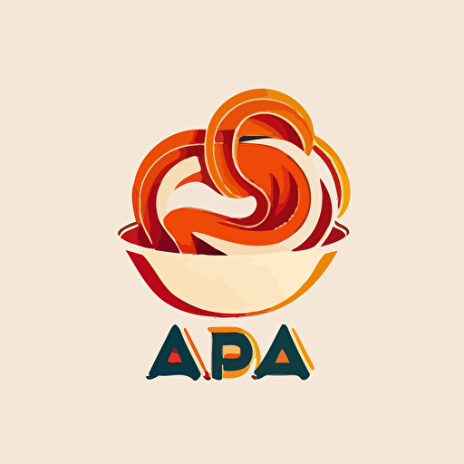 abstract logo, combination mark, text is “ABC”, a bowl of ramen with meat and vegetables, abstract, geometric type for modern logo, vector, simple, flat, plain,smooth, low detail, minimal, white background