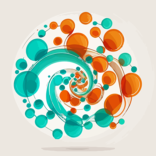 helical molecule, vector image icon, large single swirl of orange and turquoise, white background, minimalism, flat lighting
