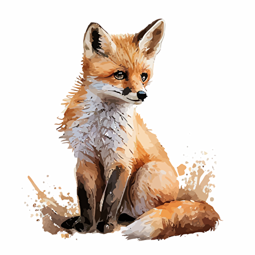 baby watercolor fox vector,comic style, white background