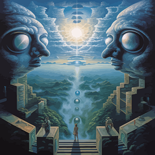 An image of a dream that is like an illusion of infinitesimal parallel displacement at the vector of a variant space contracting into a tensor of a divergent observation of the veil of maya and tranquility of positive virtue