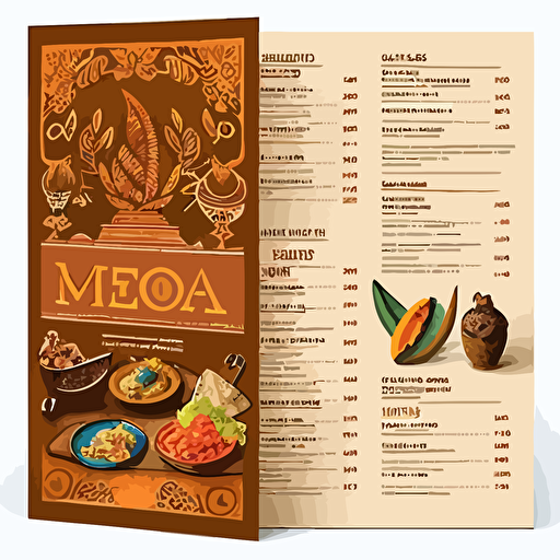Restaurant, Latin Food menu designs, [blue, oraange, gold, and brown, color scheme here]::3 modern, clean, design, vector, latin food items, classy menu, RTX