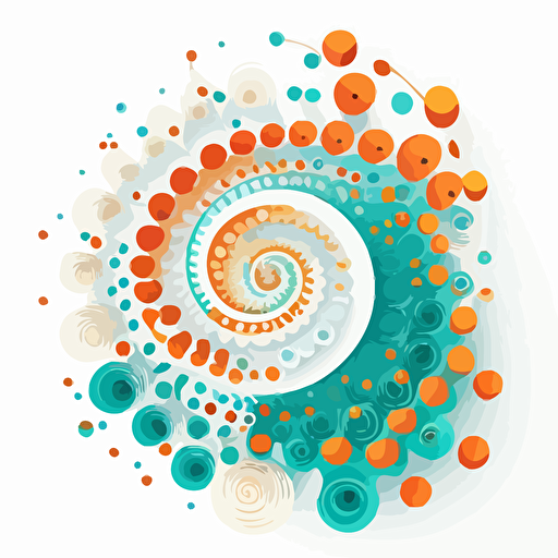 helical molecule, swirl of orange and turquoise, white background, Vector illustration, style by Illumination, minimalism, delicate