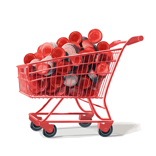an illustration of a shopping cart filled with red fruit roll ups, for an abandoned cart email, in a circle with white background, vector image style