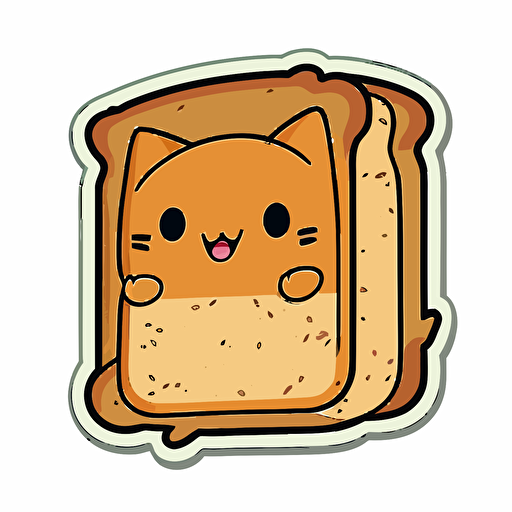 Very cute cat in form of a square bread pixar style, 2d flat design, vector, cut sticker